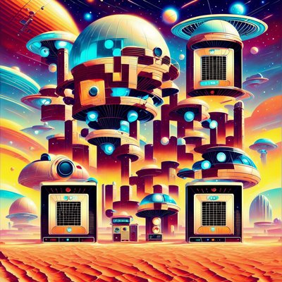 Retrofuturist Alien Desert Towers QR Code for Posters