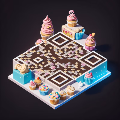Isometric Bakery Cupcakes QR Code for Packaging — image 1