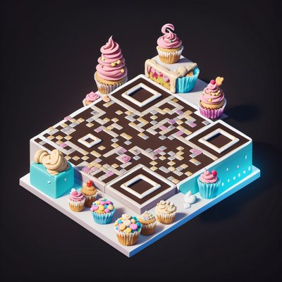 Isometric Bakery Cupcakes QR Code for Packaging