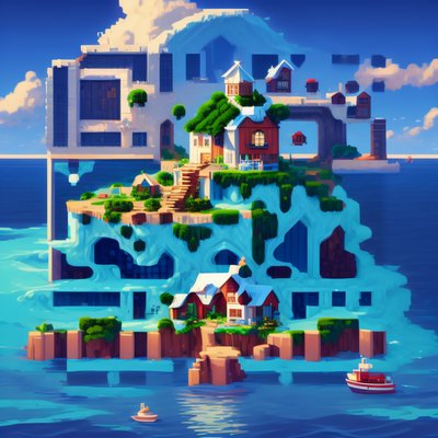 Pixel Art Island House Game QR Code for Posters