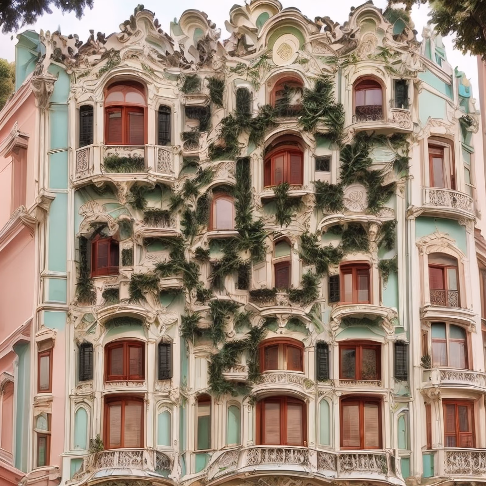 Art Nouveau Ivy Facade Building QR Code Art — image 1