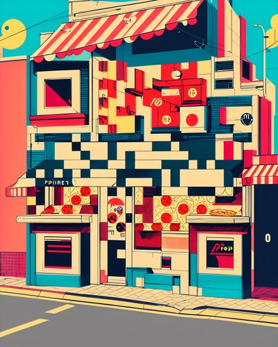 Pizza Shop Storefront Pop Art QR Code for Restaurant Menus