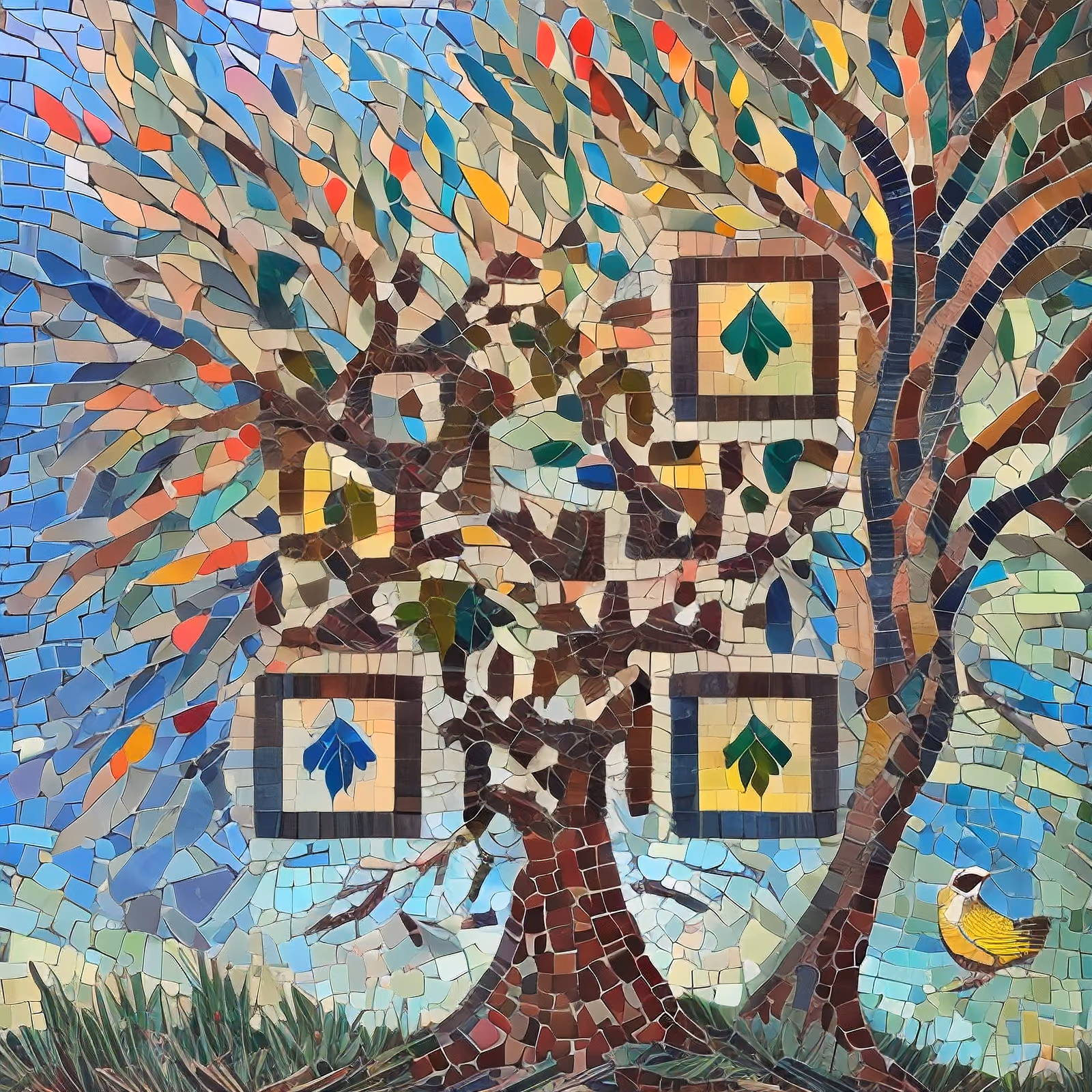 Mosaic Tree and Bird Tile QR Code Art — image 1