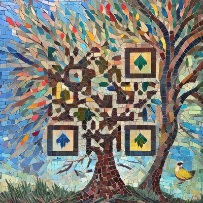 Mosaic Tree and Bird Tile QR Code Art