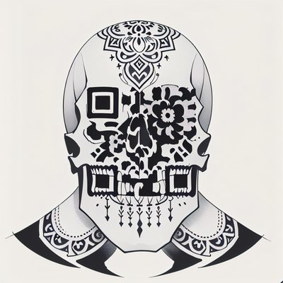 Tribal Skull Ink Tattoo Symbol QR Code for Temporary Tattoos