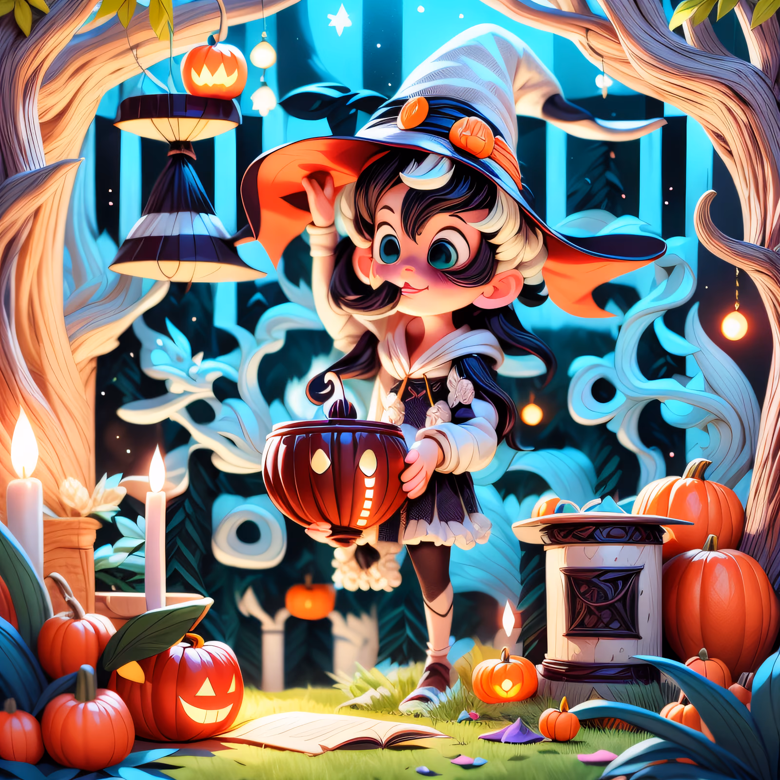 Cartoon Witch Halloween Forest QR Code for Posters — image 1