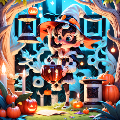 Cartoon Witch Halloween Forest QR Code for Posters — image 1