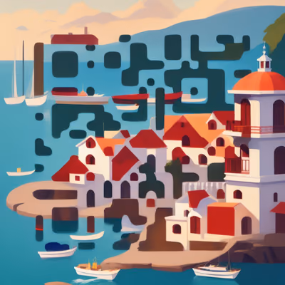 Seaside Town Vector Illustration QR Code for Posters — image 1