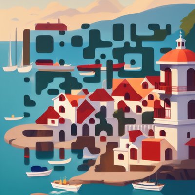 Seaside Town Vector Illustration QR Code for Posters