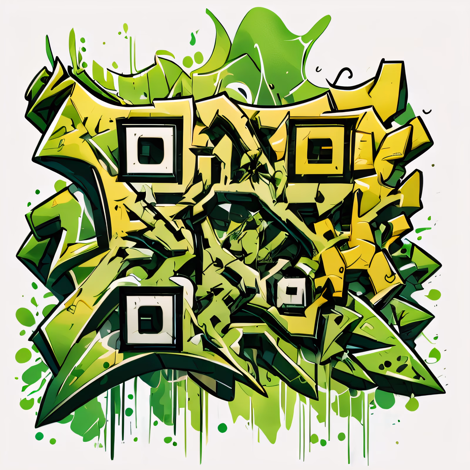 Зелёные граффити в стиле вайлдстайл: QR-код для стикеров — изображение 1