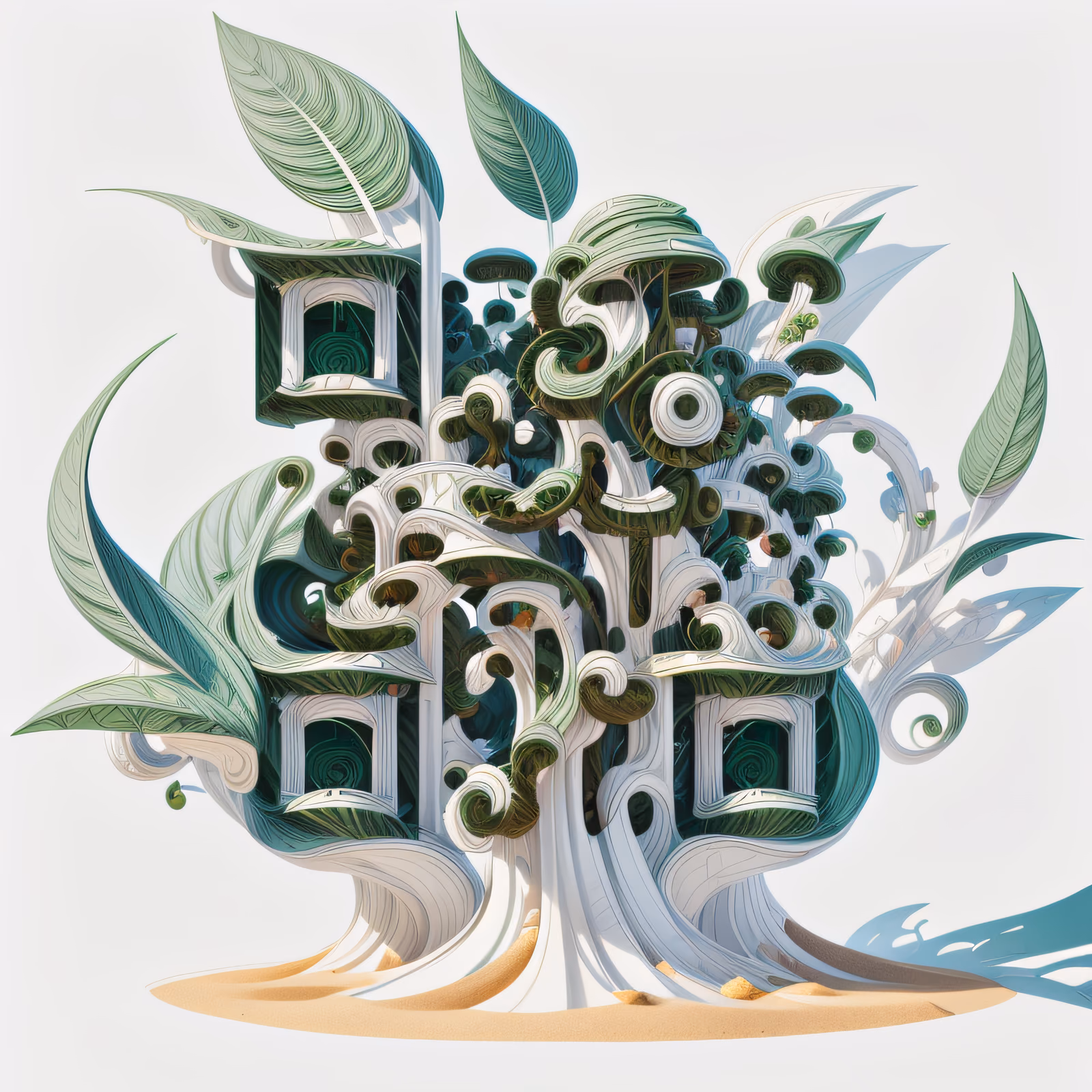 Surreal Spiral Leaf Tree 3D QR Code Art — image 1
