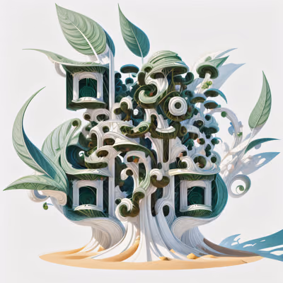 Surreal Spiral Leaf Tree 3D QR Code Art — image 1
