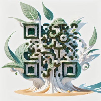 Сюрреалистическое дерево со спиральными листьями: 3D QR-код