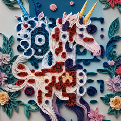 Paper Quilled Unicorn and Flowers QR Code Art — image 1