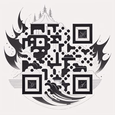 浮空岛瀑布纹身风格二维码艺术，适用于临时纹身 — 图片 1