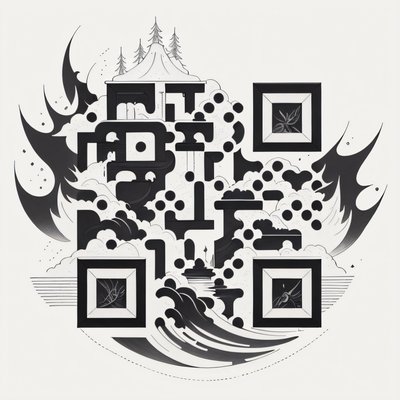 Floating Island Waterfall Tattoo QR Code for Temporary Tattoos