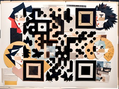 Torn Paper Faces Dada Collage QR Code Art