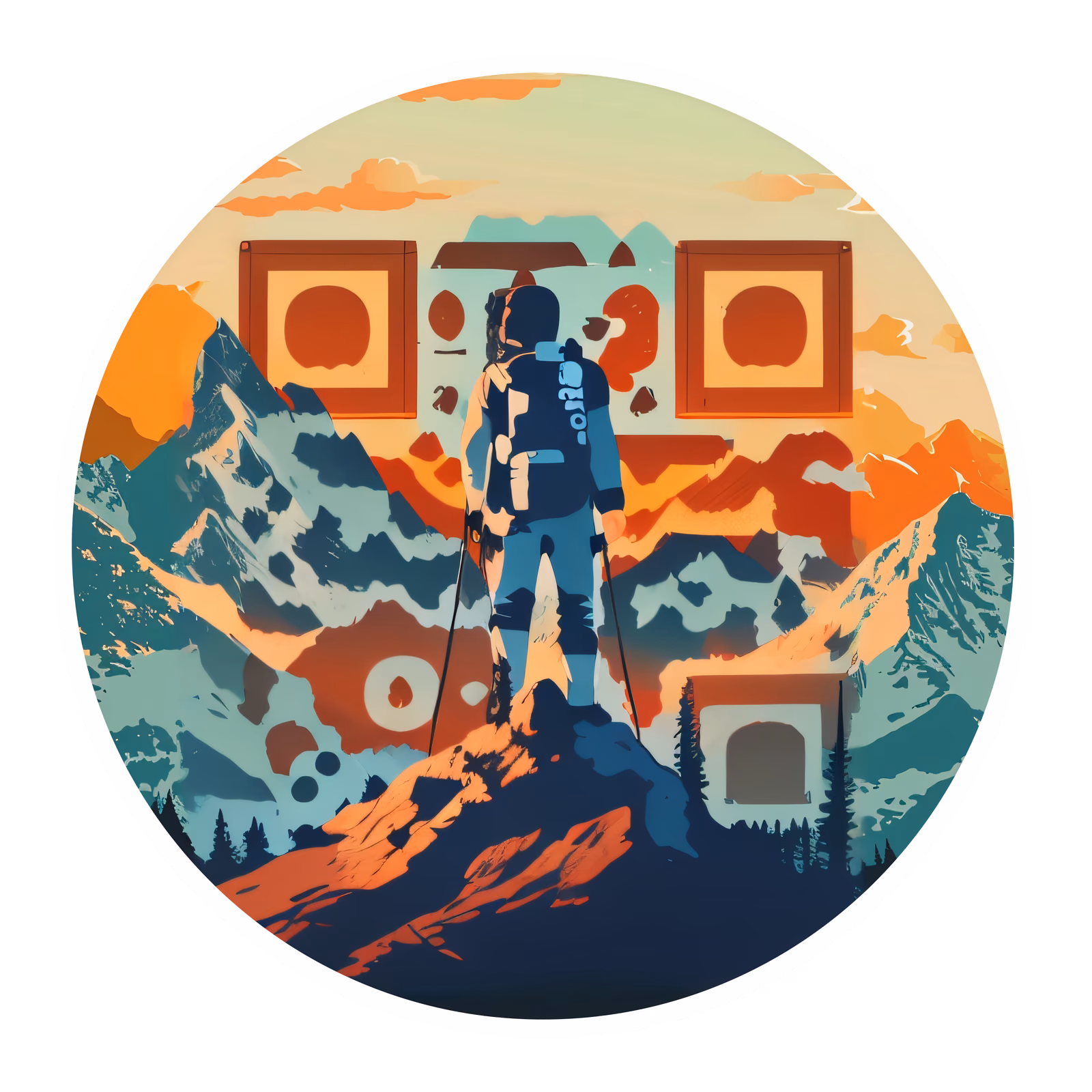 Hiker on Mountain Summit Vector QR Code for Stickers — image 1