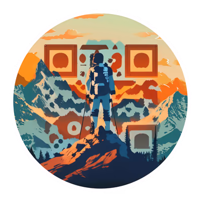 Hiker on Mountain Summit Vector QR Code for Stickers — image 1