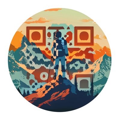 Hiker on Mountain Summit Vector QR Code for Stickers