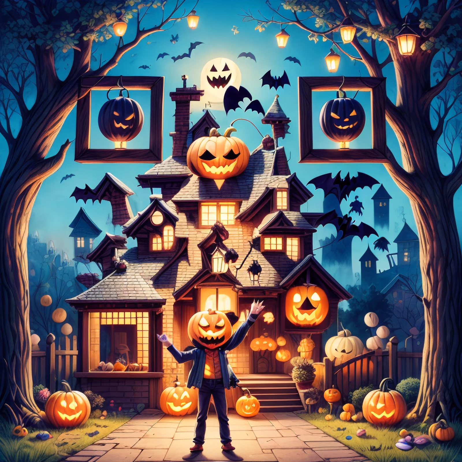 Haunted Mansion Pumpkin Cartoon QR Code for Posters — image 1