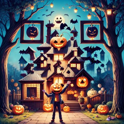 Haunted Mansion Pumpkin Cartoon QR Code for Posters