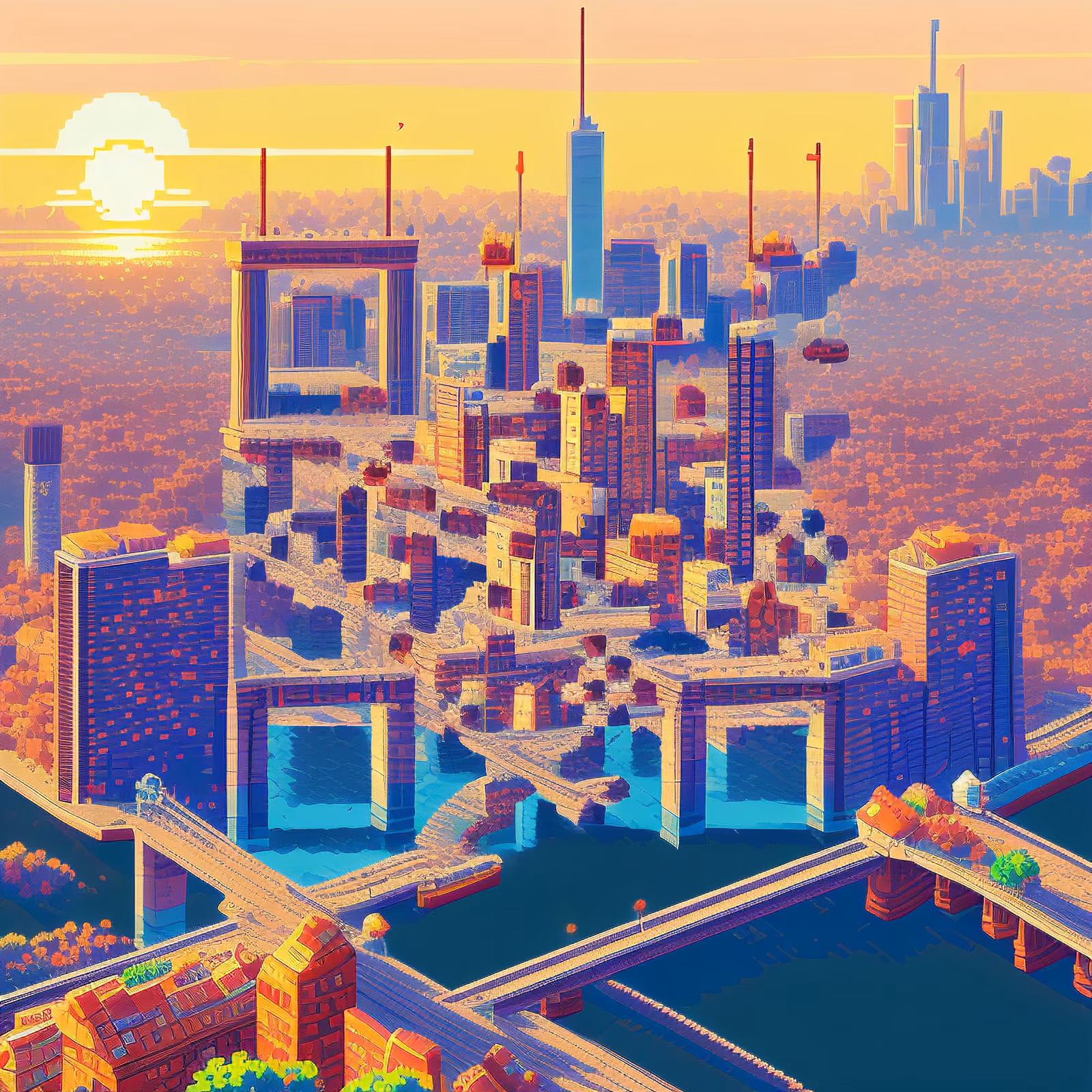 Пиксельный закатный город: QR-код для постеров — изображение 1