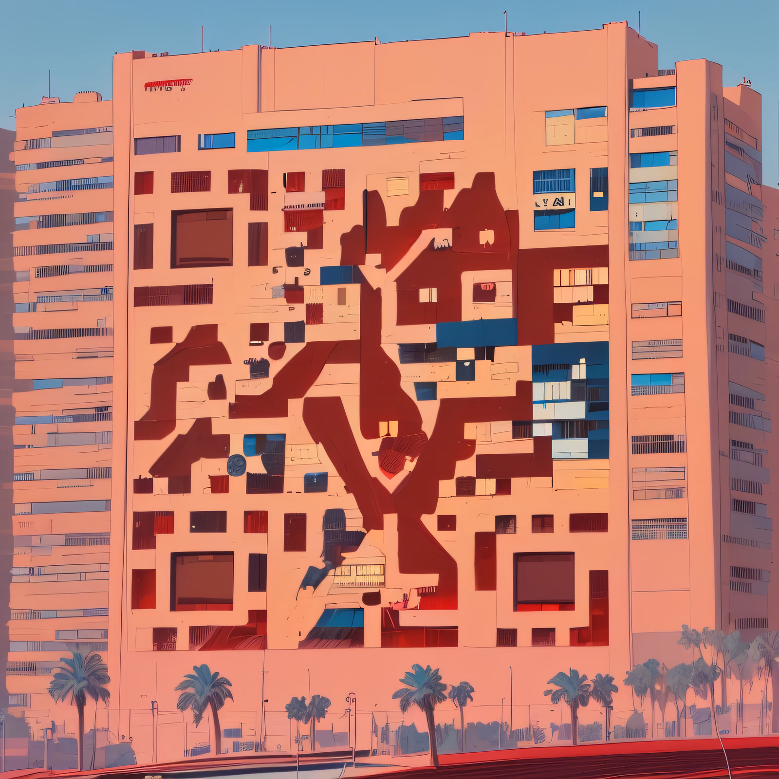 粉色公寓大楼扁平插画二维码艺术 — 图片 1