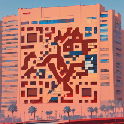 粉色公寓大楼扁平插画二维码艺术 — 图片 1
