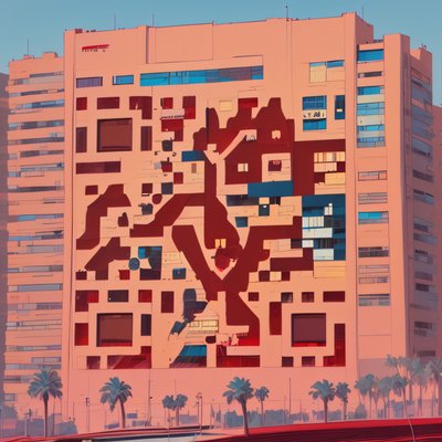 Pink Apartment Tower Flat Illustration QR Code Art