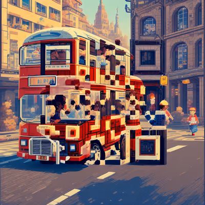 Red Pixel Art Bus QR Code for Posters — image 1