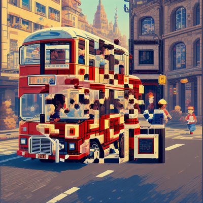 Red Pixel Art Bus QR Code for Posters