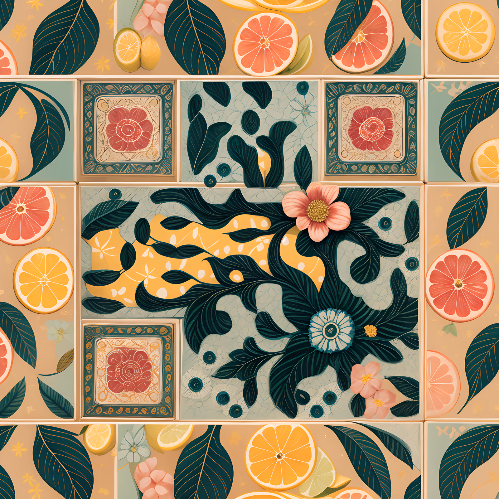 Citrus Majolica Tile Pattern QR Code for Packaging — image 1