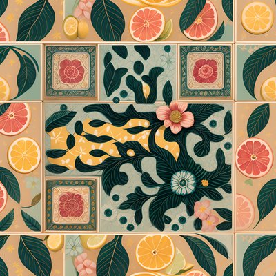 Citrus Majolica Tile Pattern QR Code for Packaging