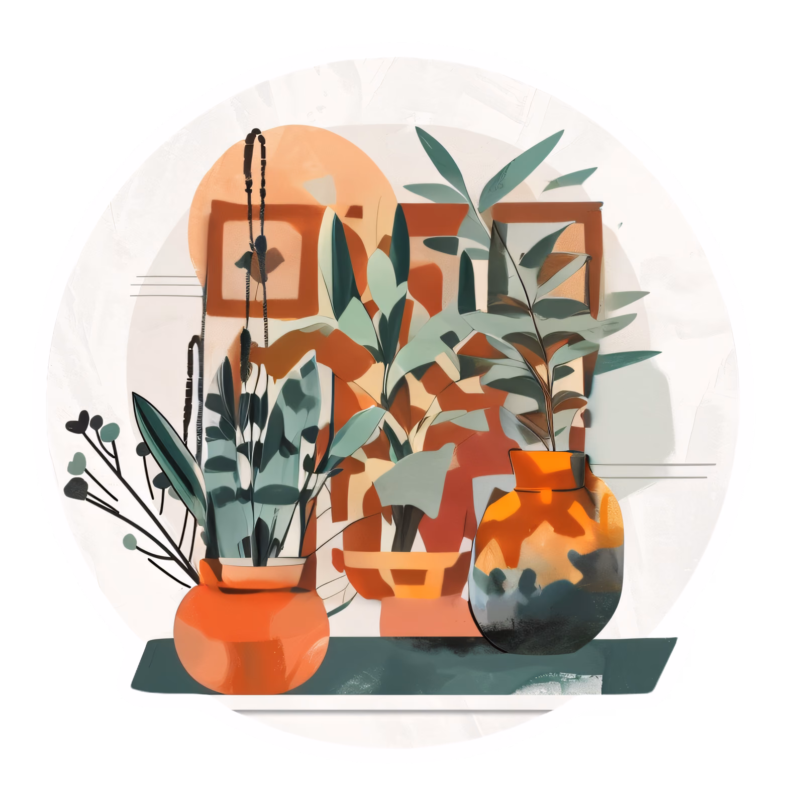 Potted Office Plants Vector Collage QR Code for Stickers — image 1