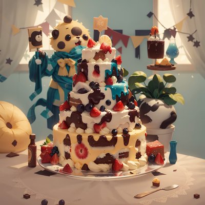 Tiered Birthday Cake 3D Cartoon QR Code for Greeting Cards