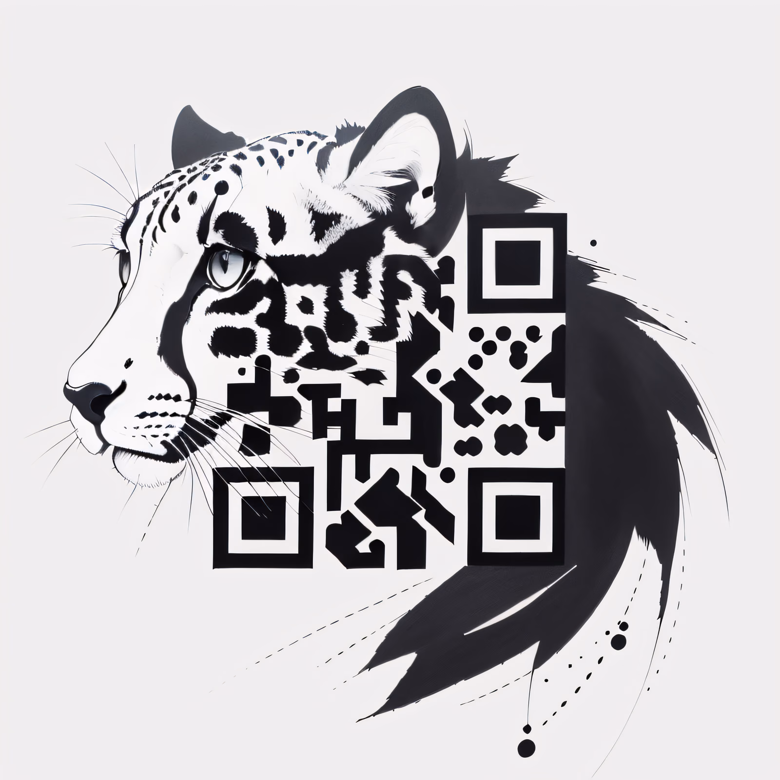猎豹墨线纹身二维码艺术,适合临时纹身 — 图片 1