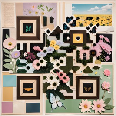 Floral Butterfly Paper Collage QR Code Art