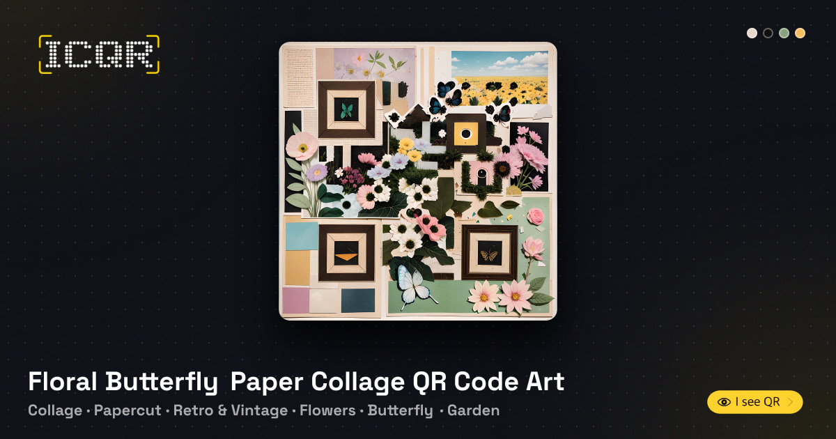 Qr Code Printing Paper Floral Butterfly Paper Collage QR Code Art • ICQR
