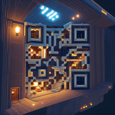 Pixel Art Space Station Interior QR Code for Posters — image 1
