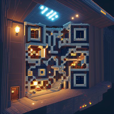Pixel Art Space Station Interior QR Code for Posters