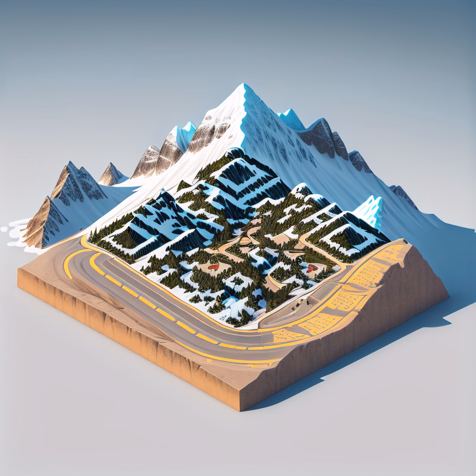 Isometric Snowy Mountain Pass 3D QR Code Art — image 1