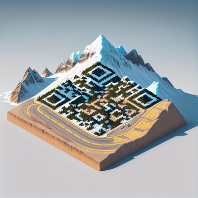 Isometric Snowy Mountain Pass 3D QR Code Art