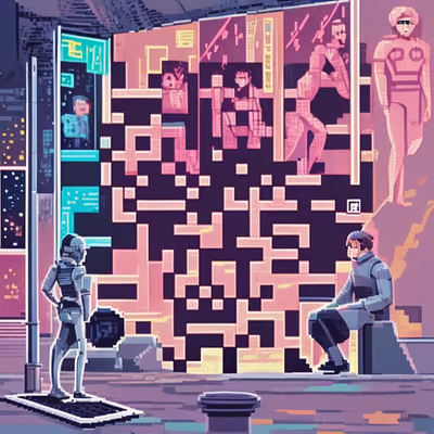Киберпанк-улица в пиксель-арте: QR-код для постеров — изображение 1