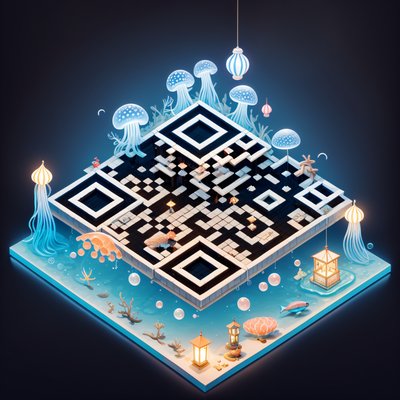 Isometric Jellyfish Seaside Diorama QR Code for Posters