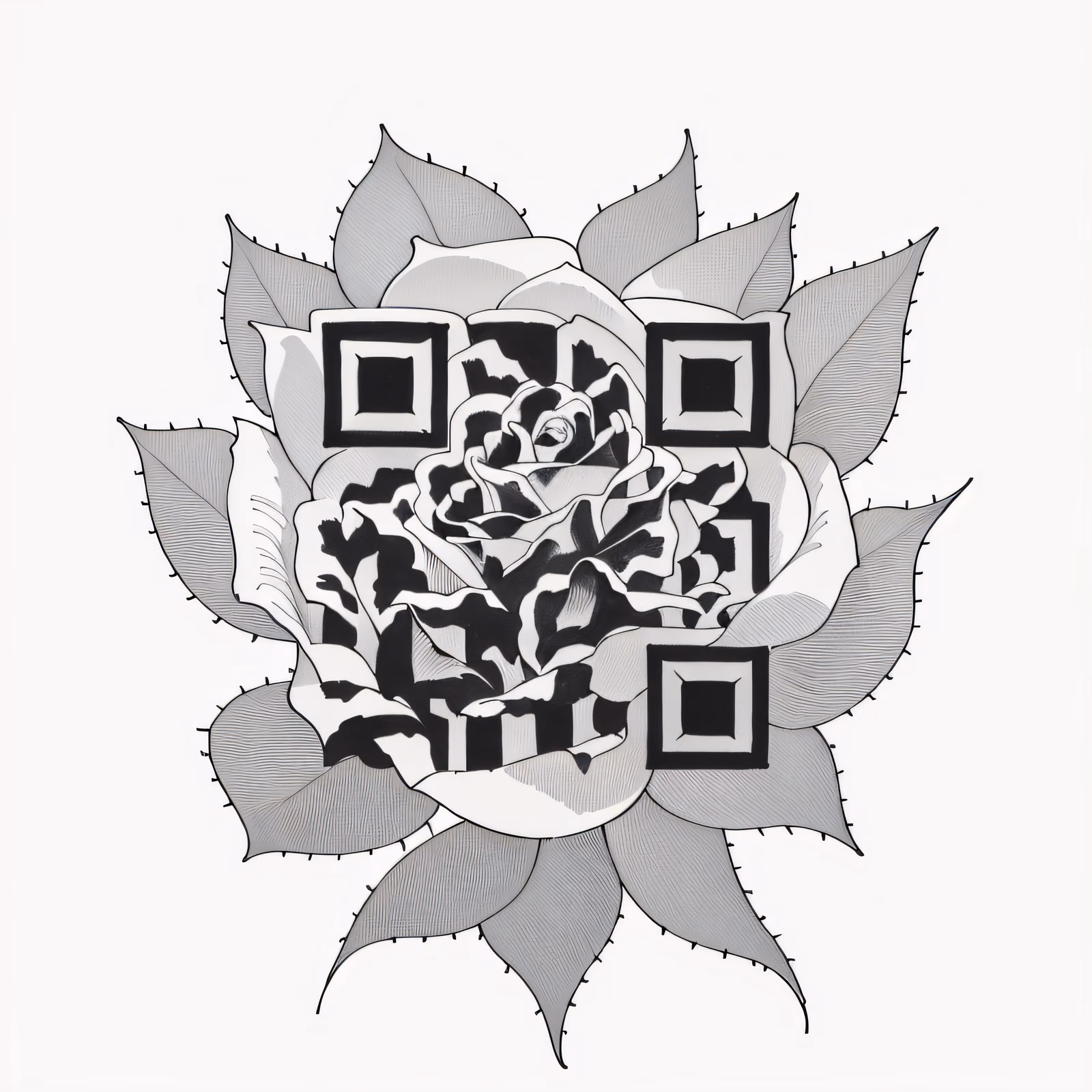 Black and White Rose Tattoo Flowers QR Code for Temporary Tattoos — image 1