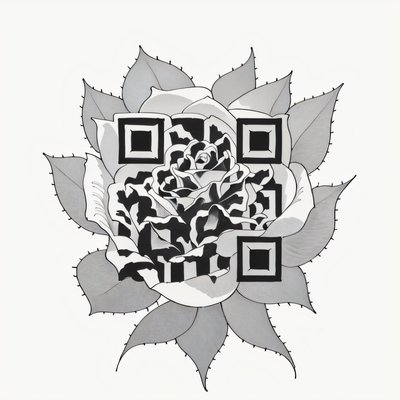 Black and White Rose Tattoo Flowers QR Code for Temporary Tattoos