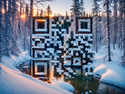 Заснеженный лесной домик: фотореалистичное QR-код искусство
