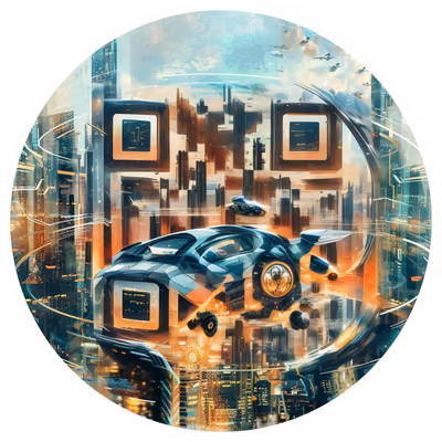 Flying Car Futuristic City Retrofuturism QR Code for Stickers — image 1