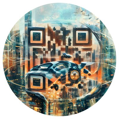 Flying Car Futuristic City Retrofuturism QR Code for Stickers